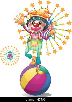 Illustration of a female clown with fireworks on a white background ...