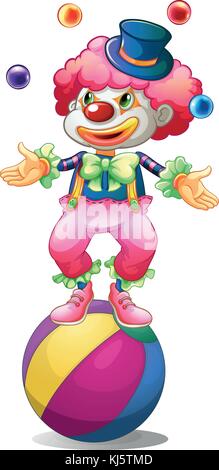 Illustration of a clown above the inflatable ball on a white background ...