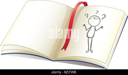Illustration of a notebook with a drawing of a girl and a red bookmark on a white background Stock Vector