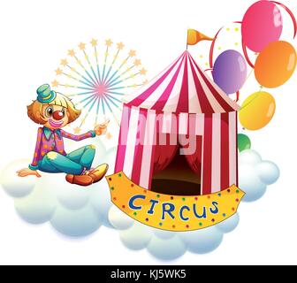 Illustration of a female clown beside the circus signboard on a white ...