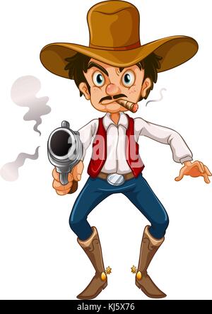 Illustration of a man with a cigar and a gun on a white background Stock Vector