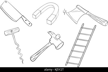 Illustration of the six different kinds of tools on a white background Stock Vector