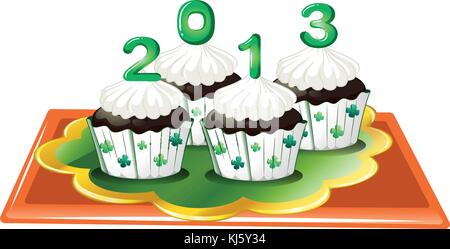 Illustration of the four chocolate cupcakes for 2013 on a white background Stock Vector