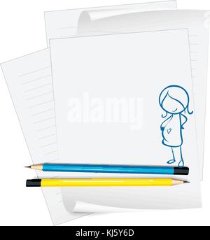 Illustration of a paper with a sketch of a pregnant lady on a white background Stock Vector