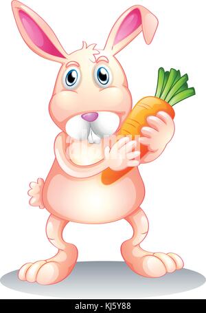 Illustration of a fat bunny holding a carrot on a white background Stock Vector