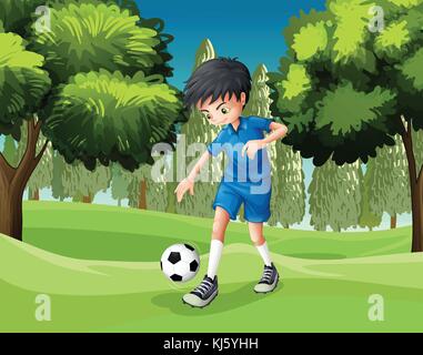 Boy kicking soccer ball alone illustration Stock Vector Image & Art - Alamy