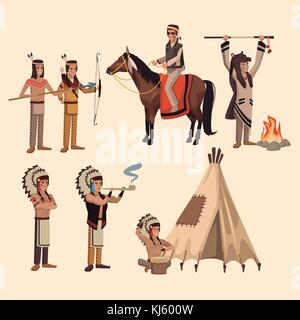 American indians icons set Stock Vector