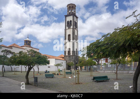 Plaza de la Iglesia and bell tower of Nuestra Senora de la Concepcion, Santa Cruz de Tenerife, Tenerife island, Canary islands, Spain Stock Photo