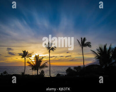 Beautiful sunset with dramatic clouds near Makena Beach, Maui, Hawaii Stock Photo