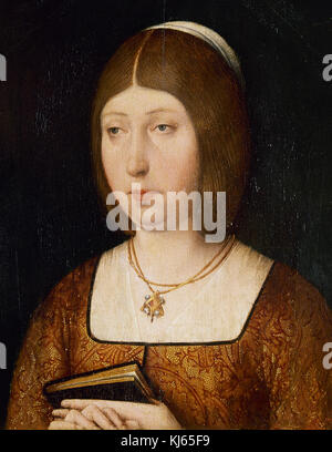Isabella I of Castile (1451-1504). Queen of Castile from 1474-1504 and Queen consort of Aragon. Portrait. Anonimous. Oil on board. Prado Museum. Madrid. Spain. Stock Photo