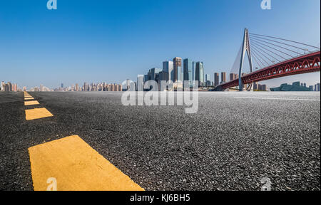 Panoramic skyline and buildings with empty road，chongqing city，china Stock Photo