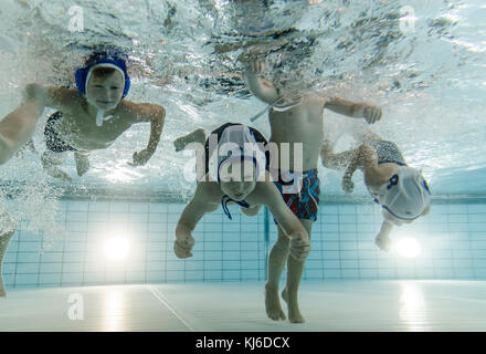 Photos from a waterpolo cup in Höganäs, Sweden. Cup called November cup took place in Sportcenter, Höganäs. Stock Photo