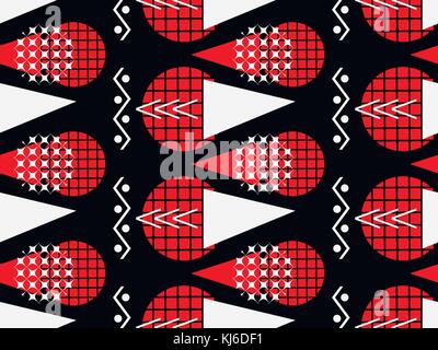 Memphis seamless pattern of black and red. Abstract chaotic background with geometric shapes. Vector illustration Stock Vector