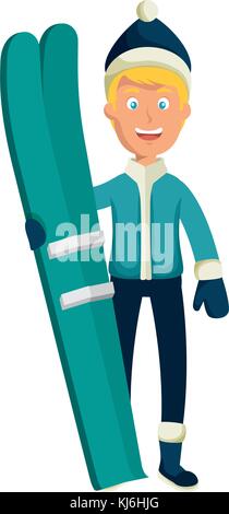 young man with ski equipment Stock Vector