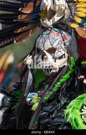 March 4, 2016, San Miguel de Allende, Mexico: indigenous masked dancer at  the Senior de la Conquista celebration Stock Photo