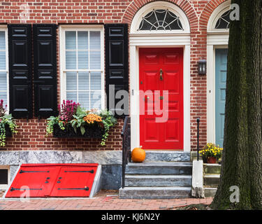 Bright colorful front  of ancient house, Philadelphia, Pennsylvania, USA Stock Photo