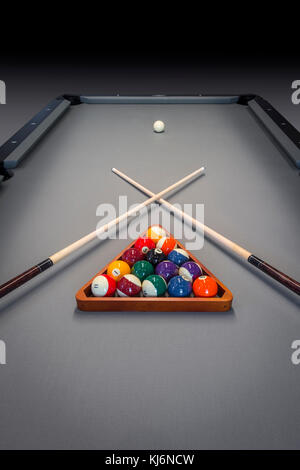Cue Sticks & Balls On Billiard Table Stock Photo
