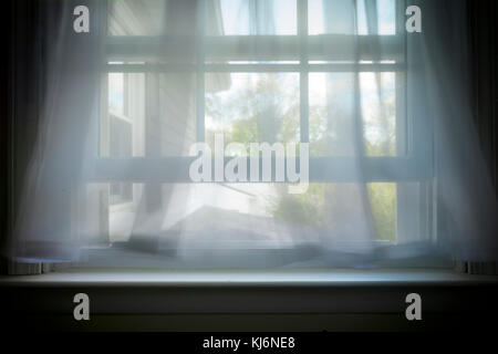 Gentle Breeze Blowing Through Open Window With Curtains Billowing Stock ...