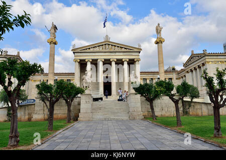 The Academy of Athens neoclassical building, national institution for sciences, humanities & fine arts, Greece Stock Photo