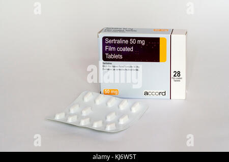 A pack of Sertraline tablets used as treatment for depression. Stock Photo