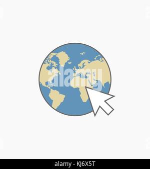 Go to web internet icon / sign in flat style isolated. Earth globe symbol for your web site, logo, app, UI design. Vector illustration. Stock Vector