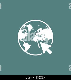 Go to web internet icon / sign in flat style isolated. Earth globe symbol for your web site, logo, app, UI design. Vector illustration. Stock Vector