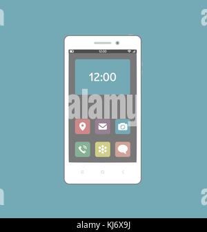 Smartphone with necessary application icons on the screen. Stock Vector