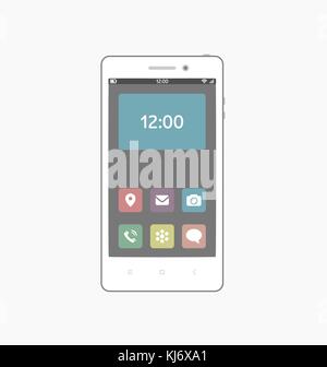 Smartphone with necessary application icons on the screen. Stock Vector