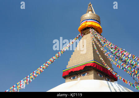 Boudhanath, the biggest stupa in the world with praying flags around, Kathmandu. Stock Photo