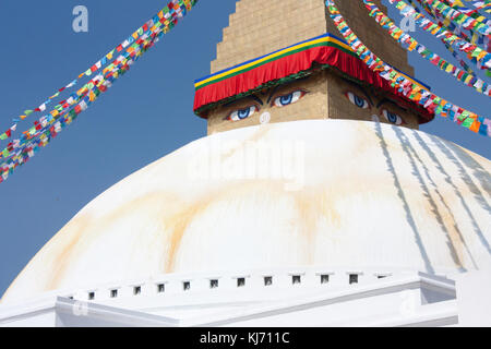 Boudhanath, the biggest stupa in the world with praying flags around, Kathmandu. Stock Photo