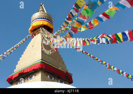 Boudhanath, the biggest stupa in the world with praying flags around, Kathmandu. Stock Photo