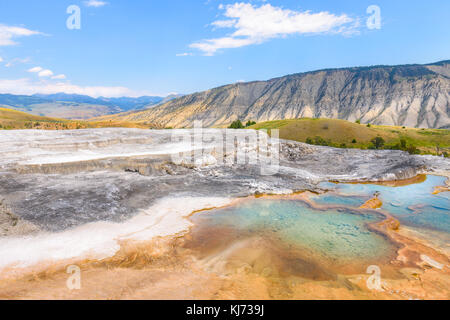 Mineral Hot Pools of Yellowstone National Park. Mammoth Hot Springs Area. Stock Photo