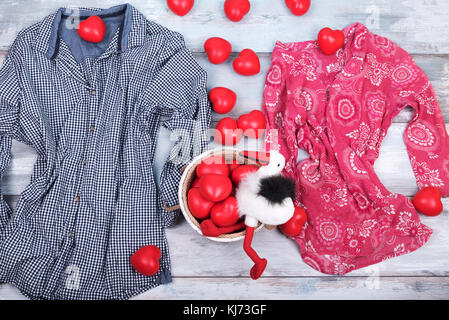 Two Shirts Red Hearts Stork Stock Photo