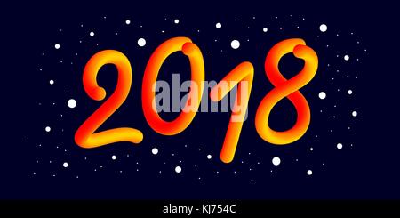 Happy new 2018 year. 3d gradient 2018 number and cool wave with particles and snowflakes. Festive element for holiday new year design. Liquid colors. Winter poster design. Stock Vector