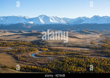 Kurai steppe and North-Chui ridge of Altai mountains, Altai Republic, Russia. Stock Photo