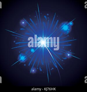 fireworks bursting in shape of blue star on black background Stock Vector
