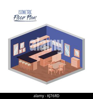 isometric floor plan of wide living room interior colorful silhouette ...