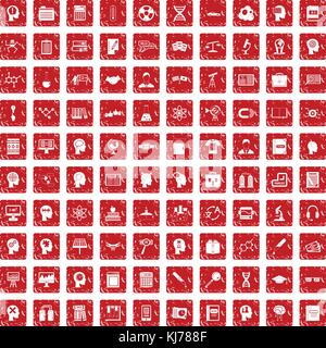 100 knowledge icons set grunge red Stock Vector
