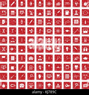 100 lab icons set grunge red Stock Vector