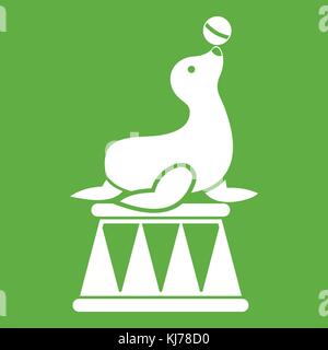 Circus seal with a ball icon green Stock Vector
