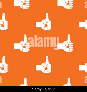 Hand holding bottle of beer pattern seamless Stock Vector