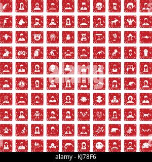 100 avatar icons set grunge red Stock Vector
