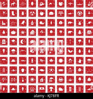 100 leaf icons set grunge red Stock Vector