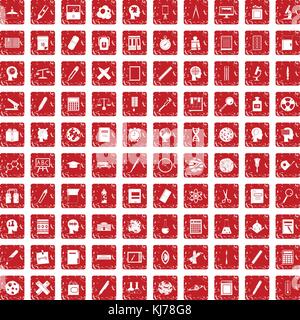 100 learning icons set grunge red Stock Vector