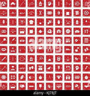100 libra icons set grunge red Stock Vector