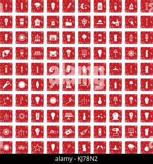 100 light source icons set grunge red Stock Vector