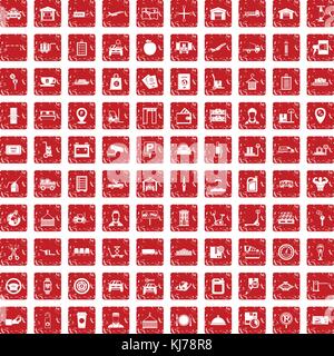 100 loader icons set grunge red Stock Vector