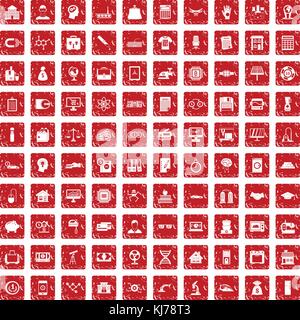 100 loans icons set grunge red Stock Vector
