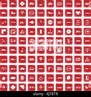 100 location icons set grunge red Stock Vector