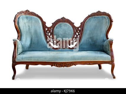 blue vintage sofa on white background with clipping path Stock Photo